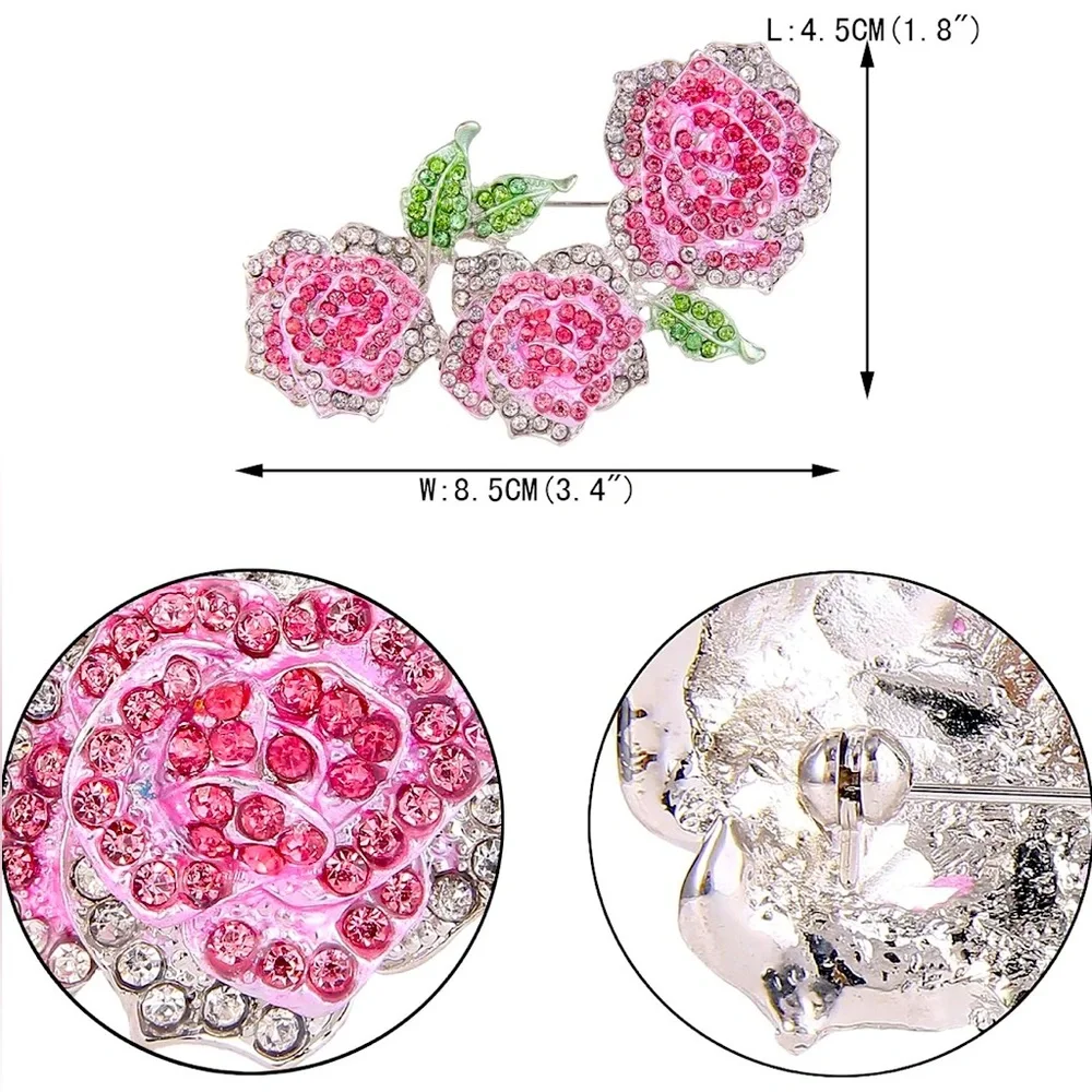 EVER FAITH Austrian Crystal NIB Enamel Romantic Blooming Rose Flower Leaves. - Picture 2 of 7